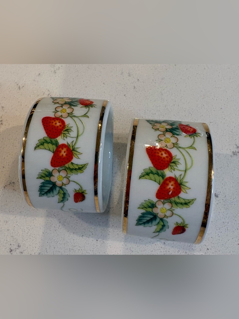 Avon Strawberry Ceramic Napkin Rings with Gold Trim